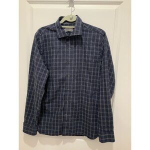 Hickey Freeman Shirt Medium Men's Plaid Long Sleeve Button Up Blue White